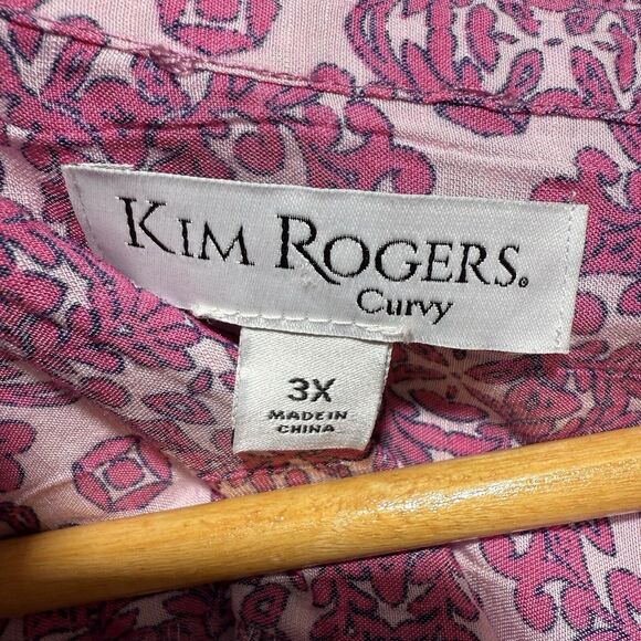 Kim Rogers Tunic Women’s Size 3X Pink Floral Top 3/4 Roll Tab Sleeve Boho - Picture 5 of 8